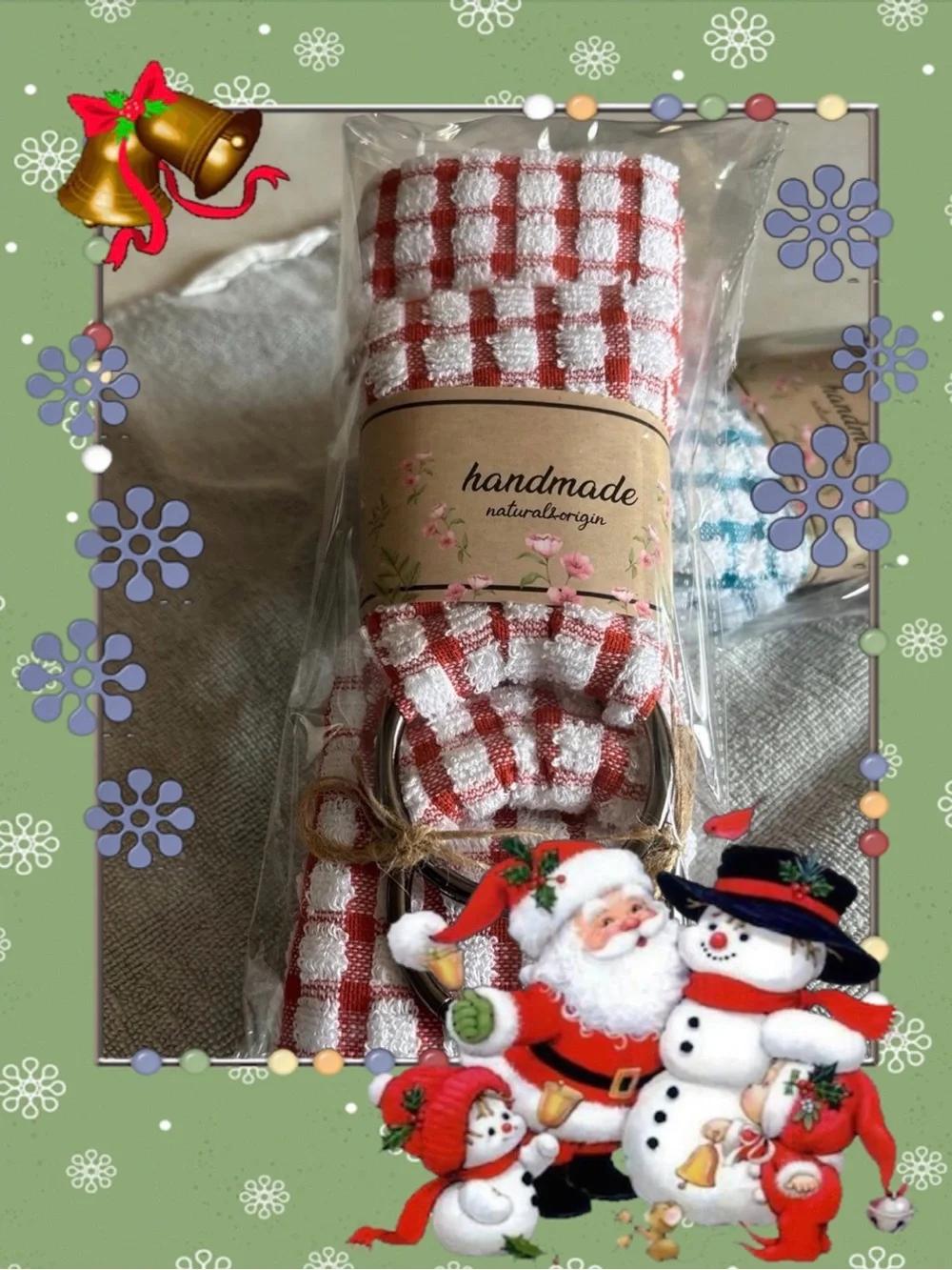 Handmade Red Check Kitchen Towel with Metal Towel Holder new